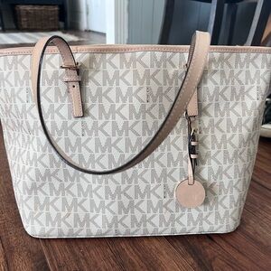 MICHAEL Michael Kors Vanilla Monogram Tote with Blush Accents
